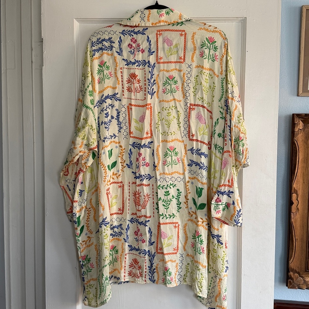 Corey Lynn Calter Anthropologie Colorful Floral Patchwork Shirt Dress - Medium - Picture 10 of 10